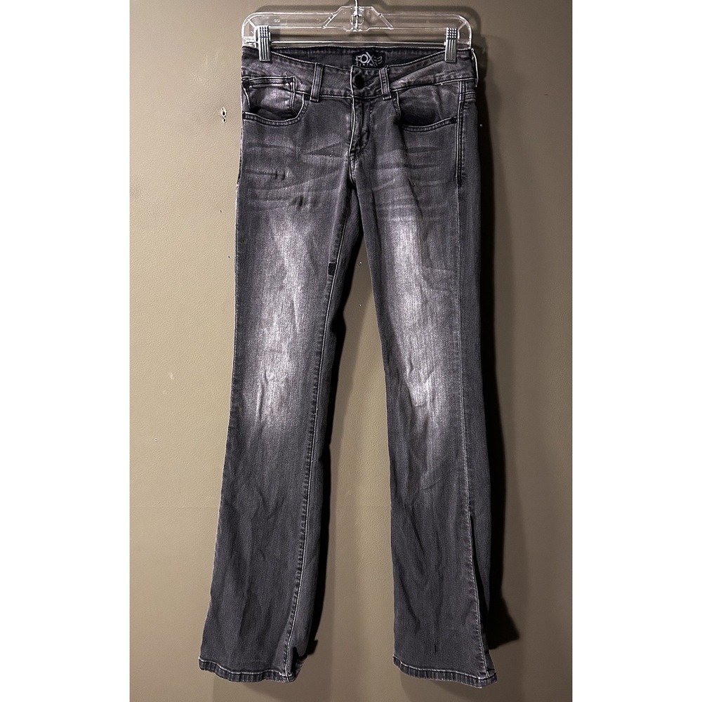 Fox Denim Womens Jeans Tall Boot Cut Smoke Sz 1 Moto Distressed Flare 28x32